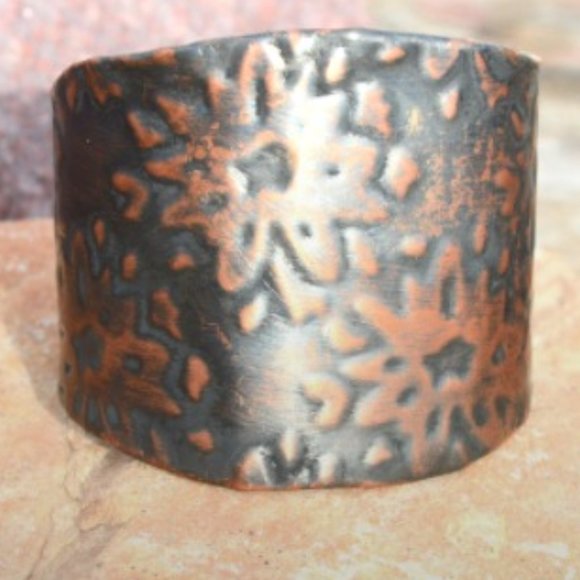 Floral Wide Cuff Copper Boho Hippie Statement - Picture 2 of 9